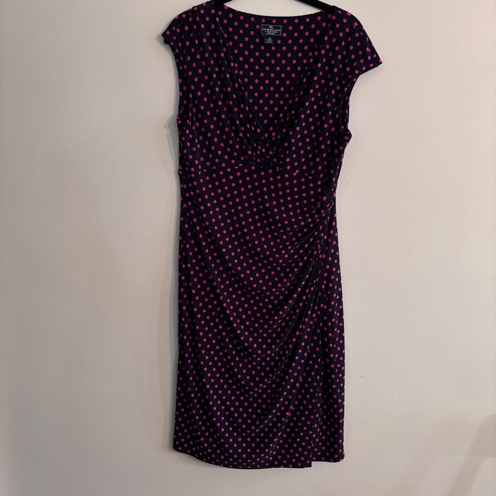 American Living Blue Ruched Sheath Dress Cowl Neck Midi